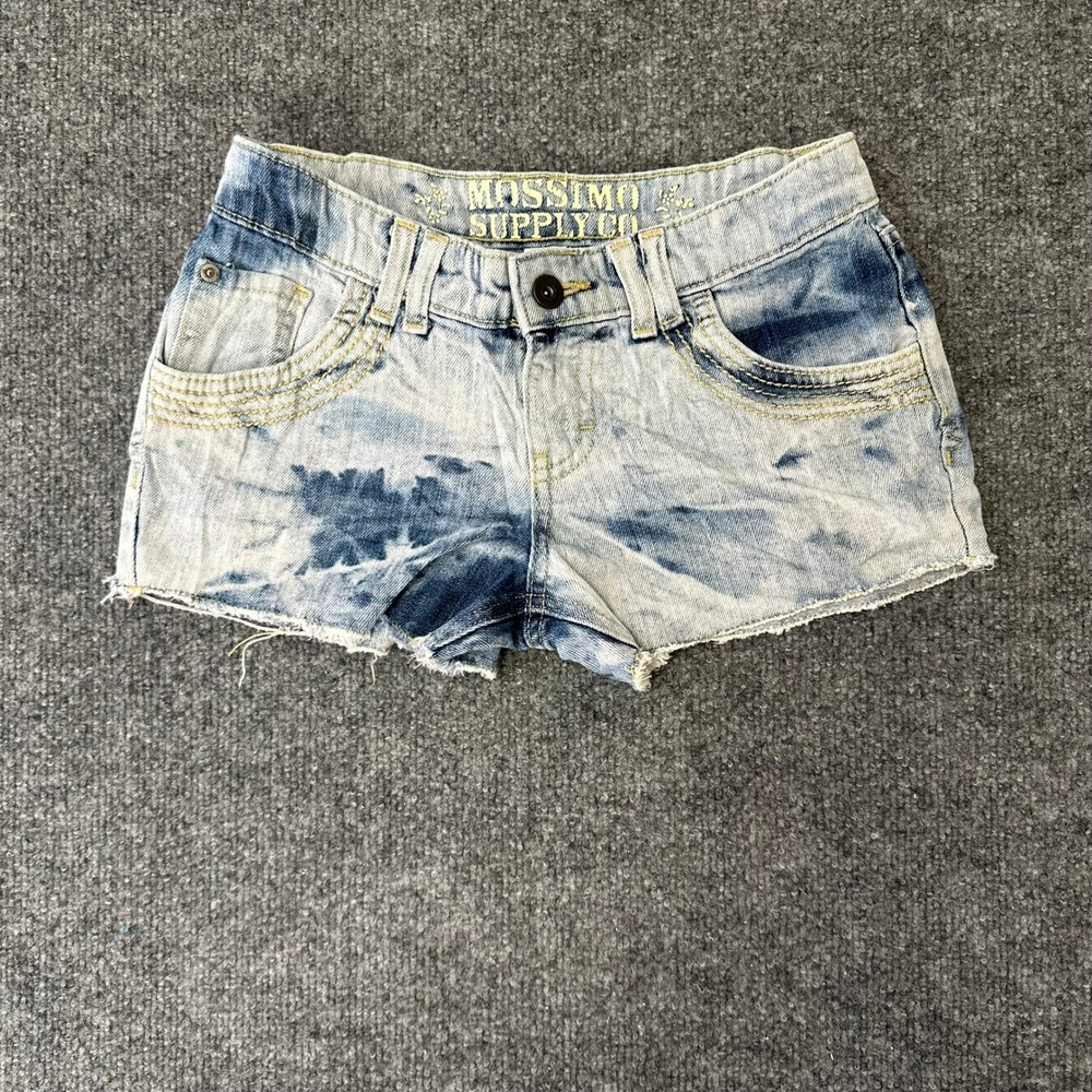 Massimo Supply Co Shorts Womens Size 1 Blue Acid Wash Denim Cutoff Low Rise